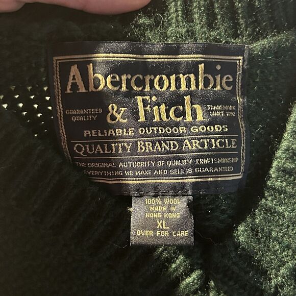 Abercrombie & Fitch Fair Isle Sweater Men's XL Green V-Neck Wool Y2K - Picture 6 of 7